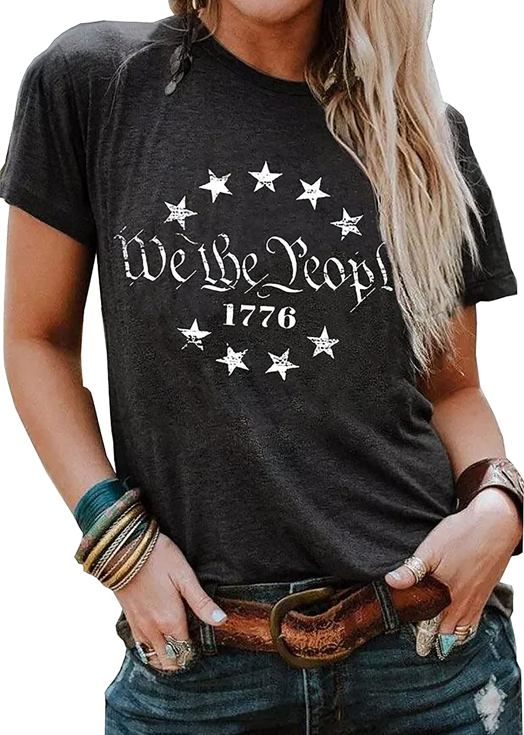 Photo 1 of RED Women American Flag We The People 1776 T Shirt Patriotic Shirts USA Independence Day Outfit 4th of July Tops Memorial Day Blouse XXL