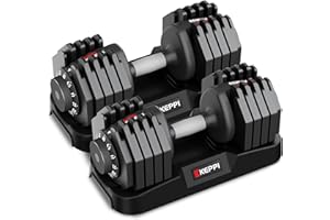 Keppi Adjustable Dumbbells Set-25lb/40lb/55lb/60lb, Anti-Slip Metal Fast Adjust Weight Handle, Exercise & Fitness for Full Body Workout - Adjustable Dumbbell Series