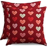 Valentines Day Pillow Covers 18x18 Inch Set of 2 Valentines Pink Cream Love Heart Dark Red Decorative Throw Pillowcases Holiday Anniversary Outdoor Farmhouse Cushion Cases Decor for Sofa Couch Bed