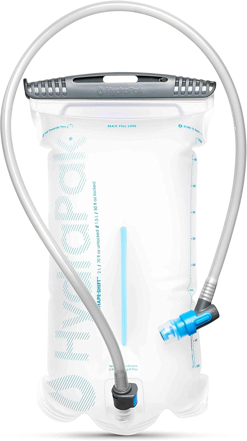Hydrapak A262 Shape-Shift Low-Profile Water Bladder/Reservoir for Hydration Backpacks, 2-Liter (75 oz.), High Flow Bite Valve, Safe & Reliable, Clear : Sports & Outdoors