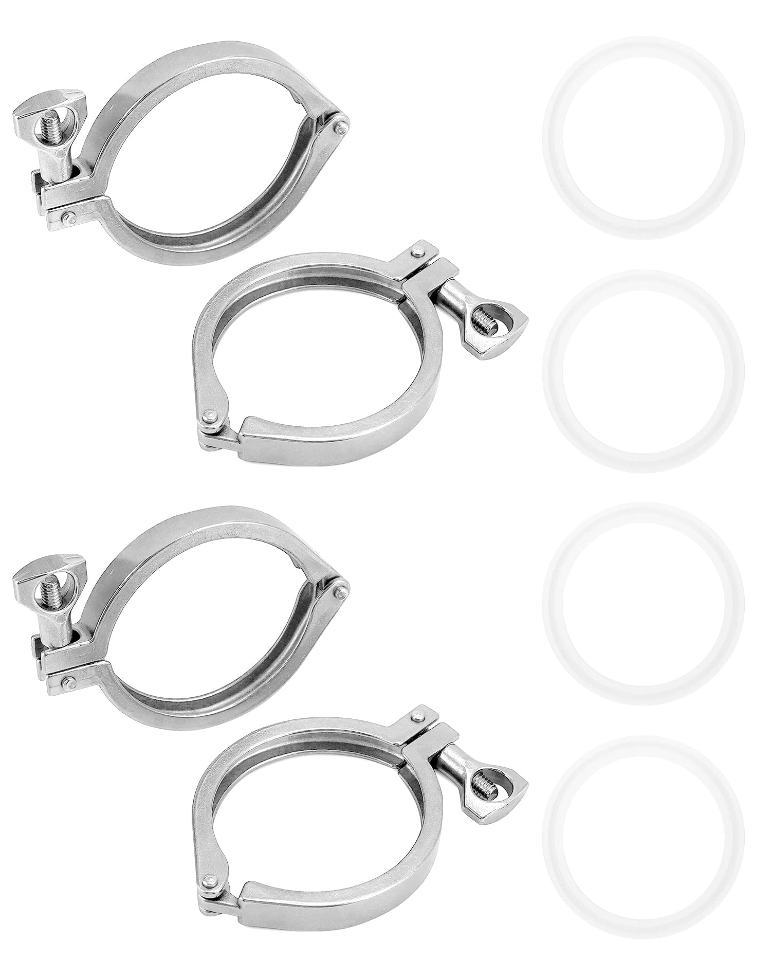 Photo 1 of QWORK Heavy-Duty Single Pin Clamp (3" Size) - Stainless Steel 304 Construction with Wing Nut for Ferrule TC - Includes 4-Pack, Silicone Gasket - Corrosion Resistant