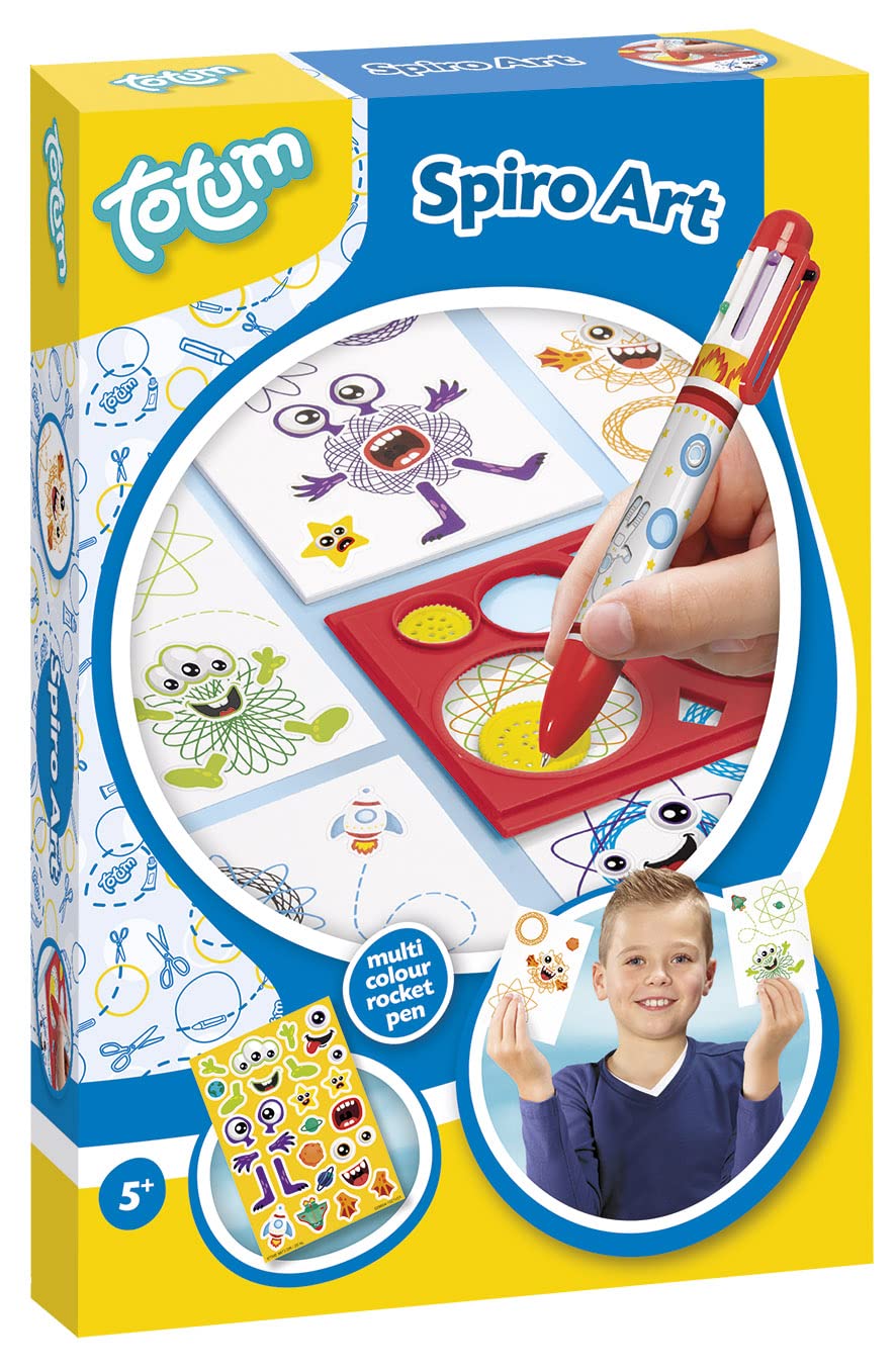 Totum Spirograph Drawing Kit with Pen and Stickers, Ages 5+, 28cm x 5cm x 5cm, Multicoloured, Retro, Non-Foldable