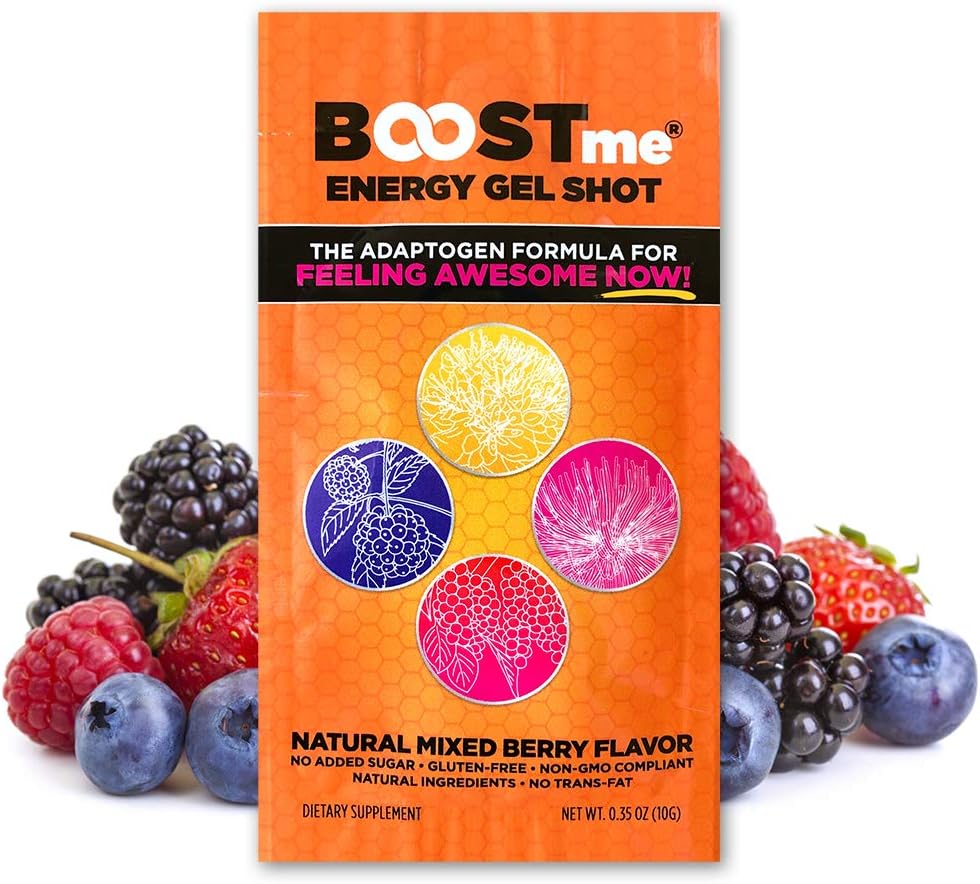 BOOSTme Energy Gel Shot - Natural Pre Workout Shots with Adaptogens - Vegan Preworkout Energy Shot - Natural Preworkout with Ginseng Rhodiola - Natural Energy Shot - Natural Energy Gels for Running 6: Health & Personal Care
