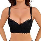 Push Up Lace Bra Soft Underwire T-Shirt Bras Add One Cup Back Fat Bra with High Support(34B-46DD)