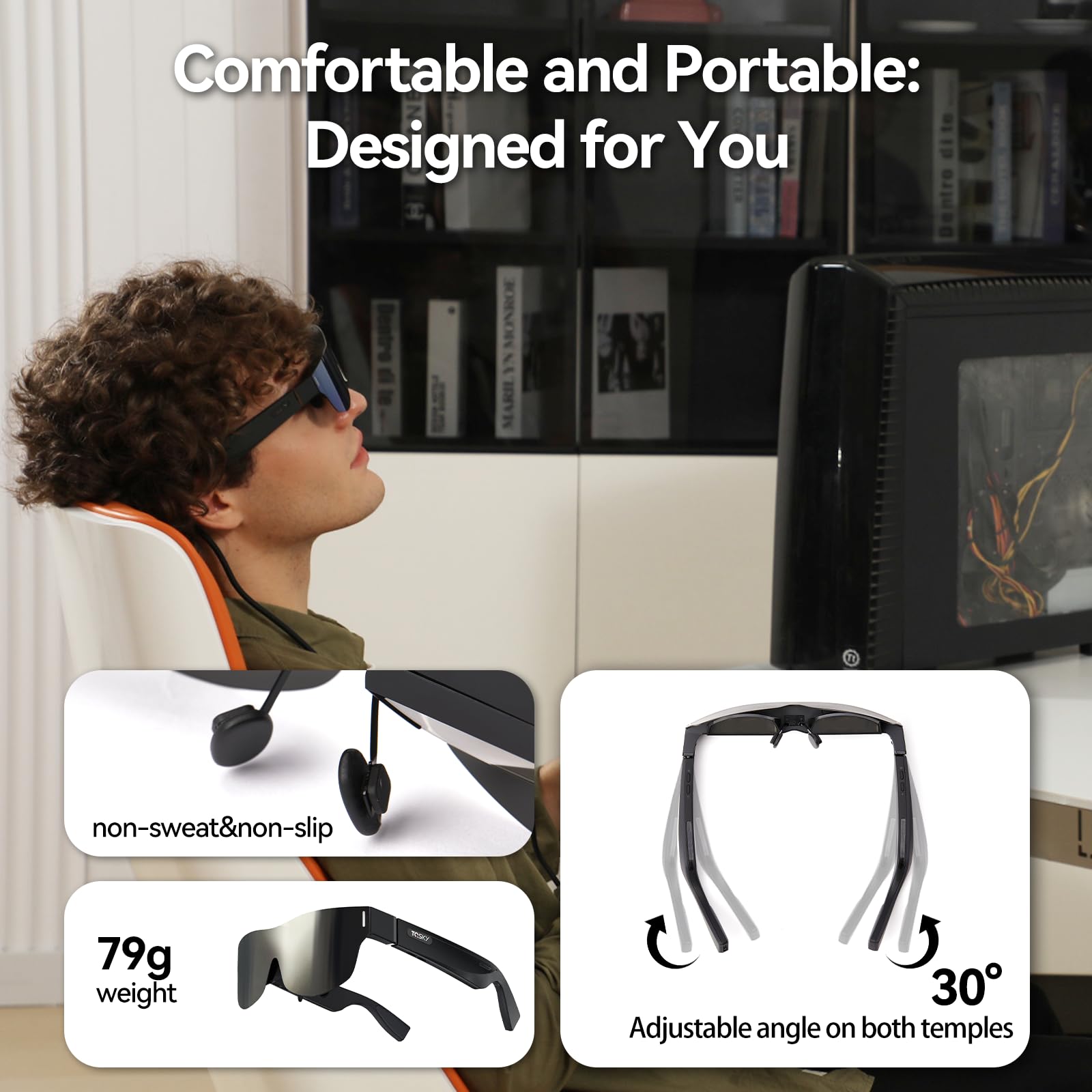 TQSKY T1 AR Glasses with T-Box, Portable Massive 1080P Screen, Built-in 150