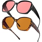 R.F.YFQH Fluorescent-41 Rose Tinted Fit Over Blue Light Blocking Glasses for Migraine, Light Sensitivity, Photophobia JF7202