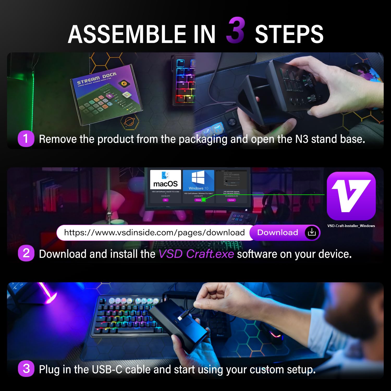 Treaslin N3 Programmierbares Stream Controller Deck mit LCD-Tasten&Drehreglern-Benutzerdefiniertes Makro-Steuerungs-Keypad für Streaming (OBS,Twitch,YouTube),Video,Gaming-Für Win&Mac 4