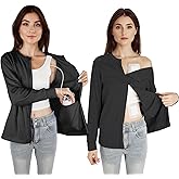 Women's Chemo Port Access & Mastectomy Recovery Shirt - Post-Surgery Top with One-Hand Shoulder Zip Long Sleeve
