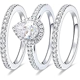 MDFUN Three-in-One Oval Halo Wedding Bands Set Engagement Rings 18K White Gold Plated Cubic Zirconia Promise Eternity Band for Women Size 5-10