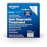 Amazon Basic Care Minoxidil Topical Aerosol, 5% Foam, Hair Regrowth Treatment for Men, 6-month Supply, Unscented, 2.11 oz (Pack of 6)