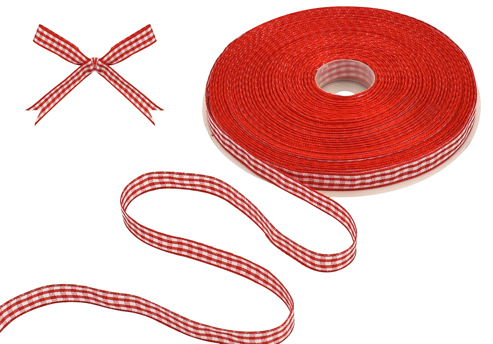 TONIFUL 3/8 Inch x 50 Yards Red and White Gingham Thin Ribbon Buffalo Plaid Craft Ribbon for Valentine's Day Gift Wrapping Baby Shower Hair Accessories Bows DIY Birthday Party Wedding Decor