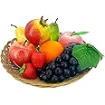 9 PCS Artificial Fruits, Fake Fruits for Decortion Lifelike Realistic, Assorted Faux Fruits Decor for Dining Table Display Fruits Pack Party Chirstmas Decortion Red Apple Grape Peach Oranges