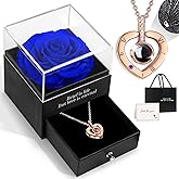 HEGUD Preserved Real Rose for Valentines Day Gifts with I Love You Necklace in 100 Language, Eternal Flowers Rose Valentines Gifts for Women Her Mom Wife Girlfriend Grandma-Blue