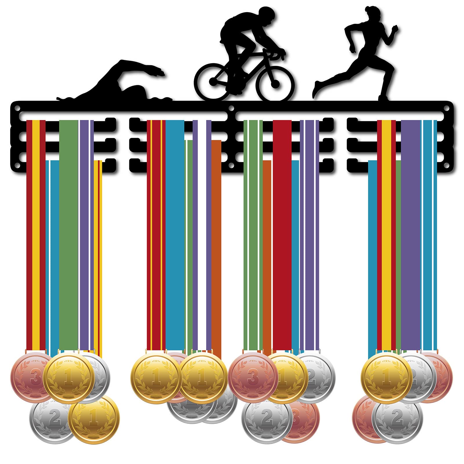 Photo 1 of CREATCABIN Triathlon Medal Hanger Display Sports Medal Holder Iron Swim Bike Run Competition Wall Hanging Rack Frame Hook Display for Runner Swimmer Athlete Gift Over 60+ Medals 15.7 x 5.9 Inch