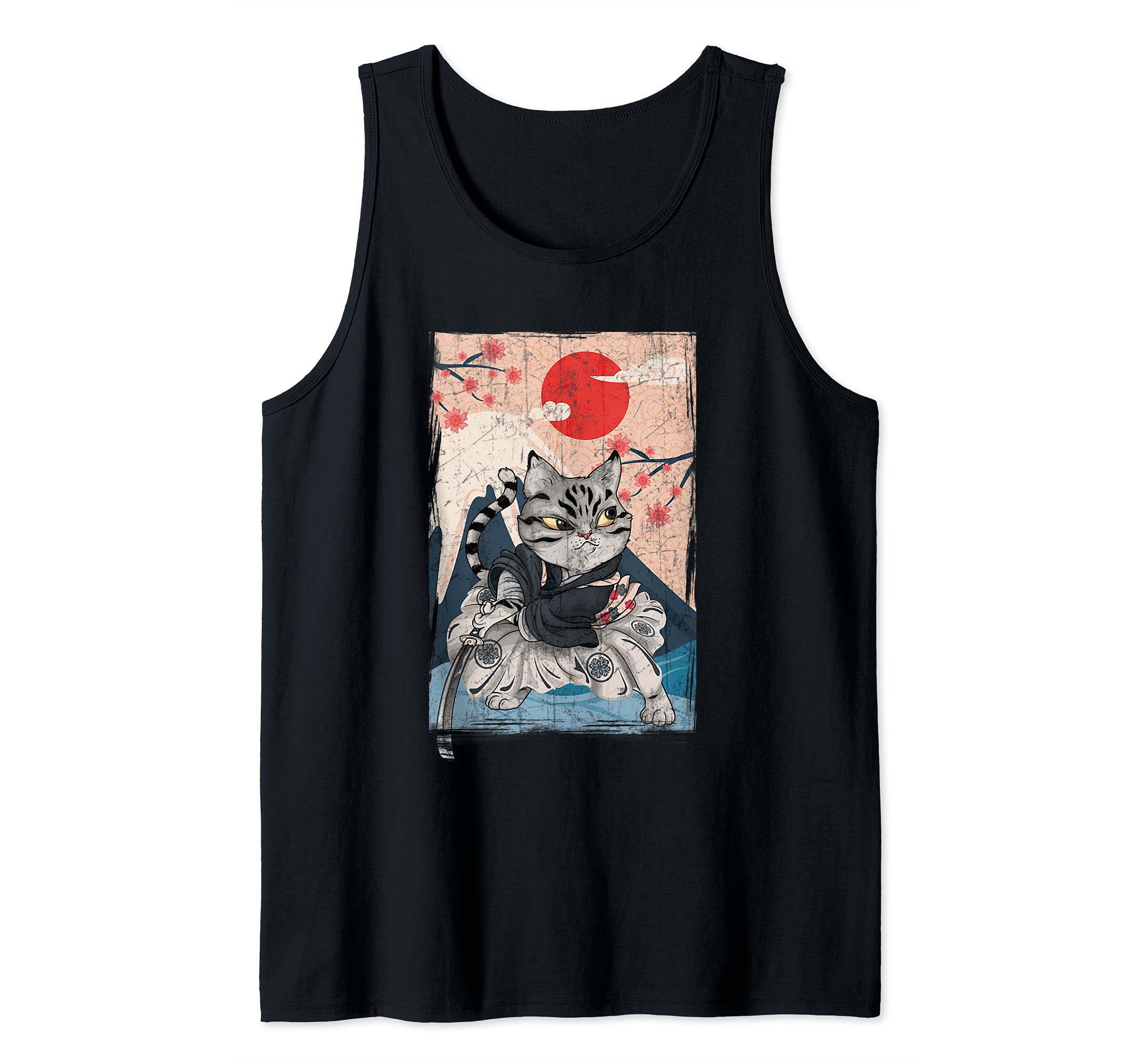 Japanese Culture Anime Samurai Cat Warrior bushido code Tank Top