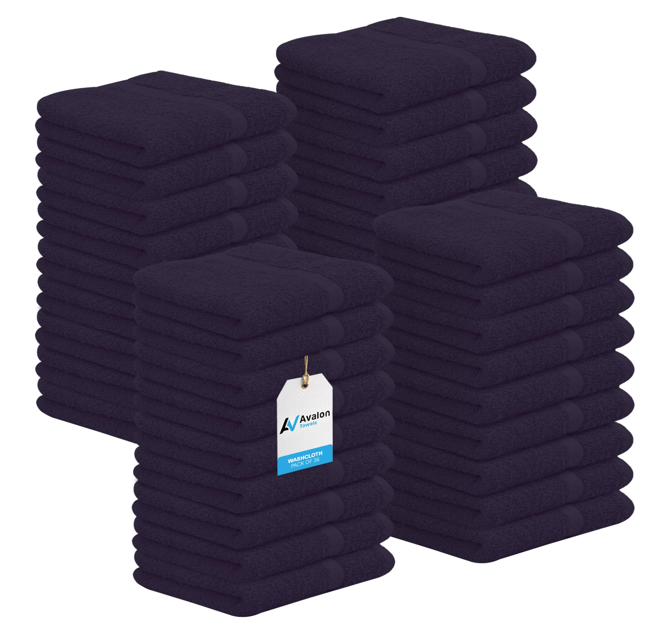 Avalon Towels Cotton Washcloths – (Pack of 36) Size 12x12 Inches, 100% Ring Spun Cotton, Soft & Absorbent Face Towels, Gym Towels, Hotel and Spa Quality, Reusable Fingertip Towels (Plum)
