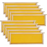 MayBee Medium Super Beehive Frames with Wax Foundations, 10 Pack Honey Bee Frames with 100% Beeswax Coated Food Grade Foundation Sheets, 6-1/4-Inch (Yellow)