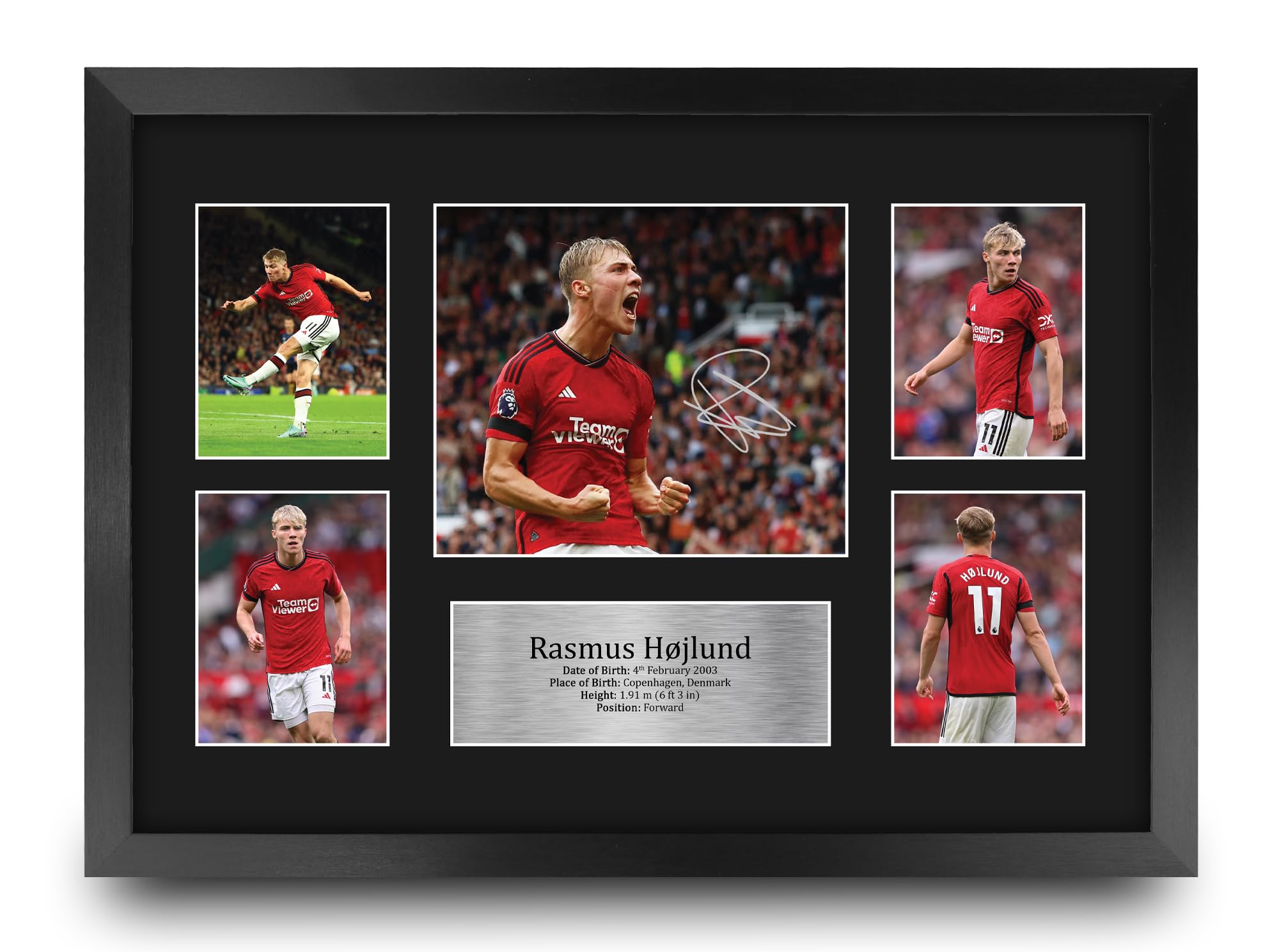 HWC Trading FR A3 Rasmus Hojlund Printed Memorabilia Signed Autograph Photograph Display for Football Fans and Supporters - A3 Framed