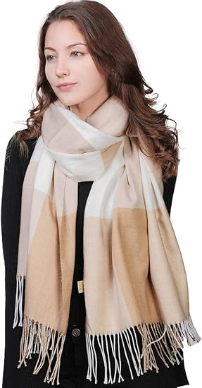 Amazon マフラー レディース 大判 ストール ロング 結婚式 秋冬用 ショール パシュミナ 人気 厚手 チェック柄 プレゼント ギフト メンズ カーキ 白 ファッション小物 通販