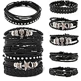 CeroDimo 6 Pcs Punk Rock Studded Bracelet Set Adjustable Leather Cuff Wristbands Gothic Emo Alt Style Costume Accessories for Men Women