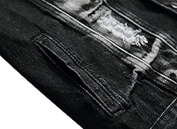 LAMKUKU Mens Denim Jacket Ripped Slim Jean Jacket