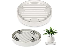 Dcpes Plant Caddy with Hidden Wheels, 4 Invisible Caters, Rolling Plants Stand with Wheel Dolly, Wheeled Planter Roller Base, Indoor Pots Holder Tray Plants Pallet, 12Inch, Beige, 2Pack