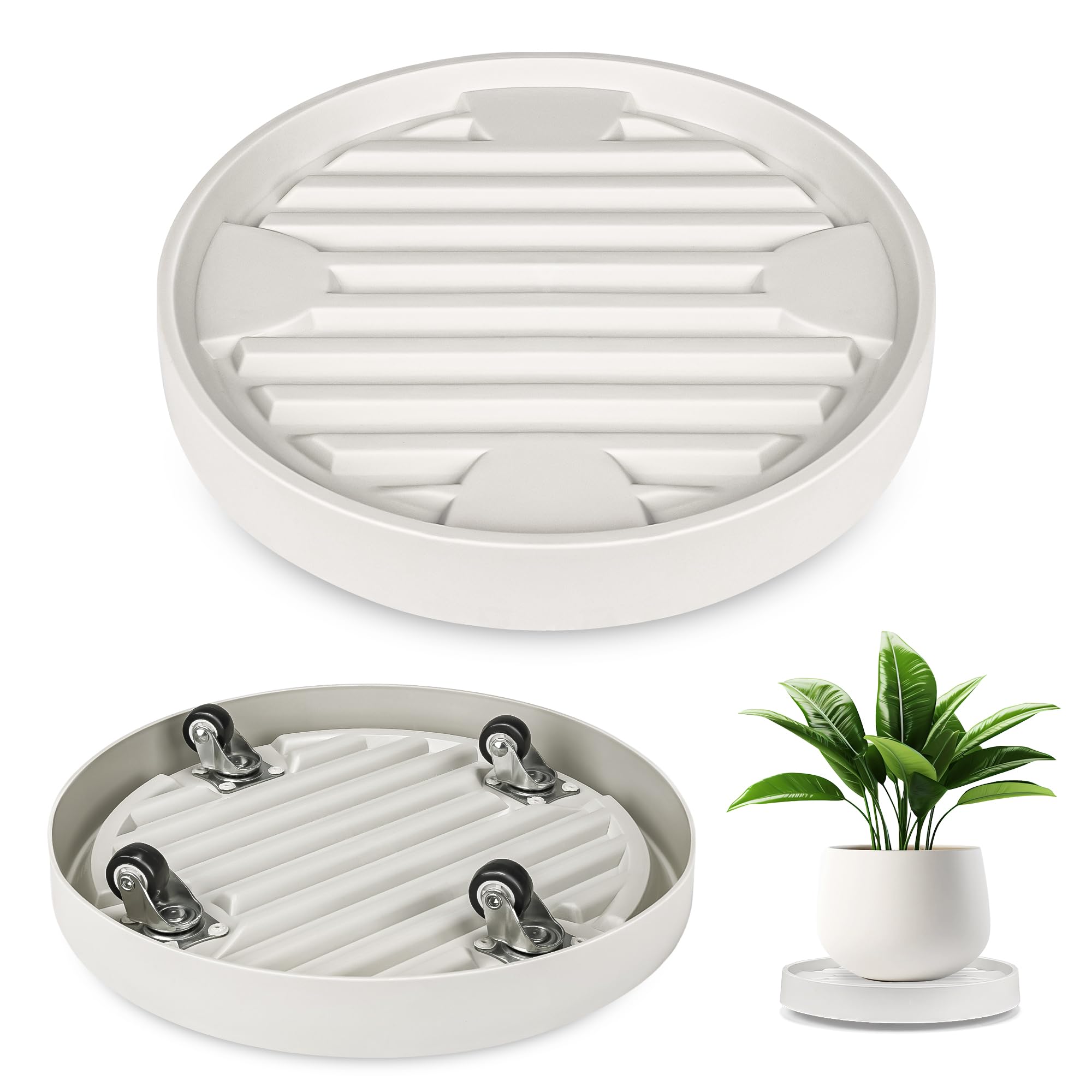 Dcpes 30cm Wheeled Plant Caddy Hidden Wheels, 4 Invisible Caters, Rolling Plants Stand, Planter Dolly, Wheeled Planter Roller Base, Indoor Plants Pallet, Beige, 2Pack