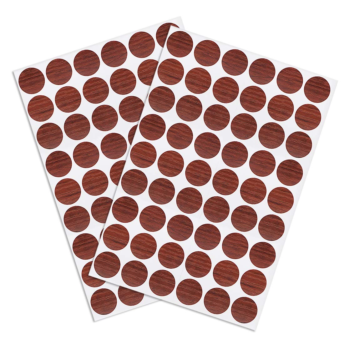 sourcing map Screw Hole Covers Stickers Textured Plastic Self Adhesive Stickers for Wood Furniture Cabinet Shelve Plate 21mm Dia 108pcs in 2Sheet Red Walnut, PC-173