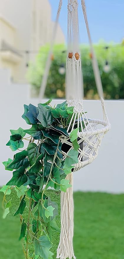 Bohorustique: Plant Hanger (Set of Two) | Flower Pot Holder | Natural White | Outdoor or Indoor Decor (Basket Shape Planter)
