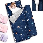 Primlect Toddler Nap Mat with Detachable Blanket and Removable Pillow, Kids Sleeping Bag 55''x35'' for Daycare Preschool Kindergarten, Toddler Sleeping Mat for Boys and Girls