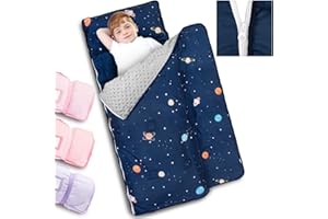 Primlect Toddler Nap Mat with Detachable Blanket and Removable Pillow, Kids Sleeping Bag 55''x35'' for Daycare Preschool Kindergarten, Toddler Sleeping Mat for Boys and Girls