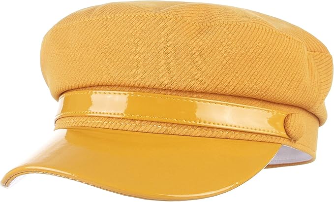Amazon Eozy マリンキャップ レディース Puレザー おしゃれ ワークキャップ キャスケット 帽子 Uvカット つば広 小顔効果 紫外線対策 日よけ帽 女優帽 カジュアル 春秋 イエロー キャスケット ハンチング帽 通販