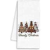 Dimurela Howdy Christmas Tree Kitchen Towels, Western Cowgirl Cowboy Hand Towels Decor for Bathroom, Trendy Dish Towel, Retro Tea Bar Waffle Towel for Dorm Holiday Home Dining Room 16x24in