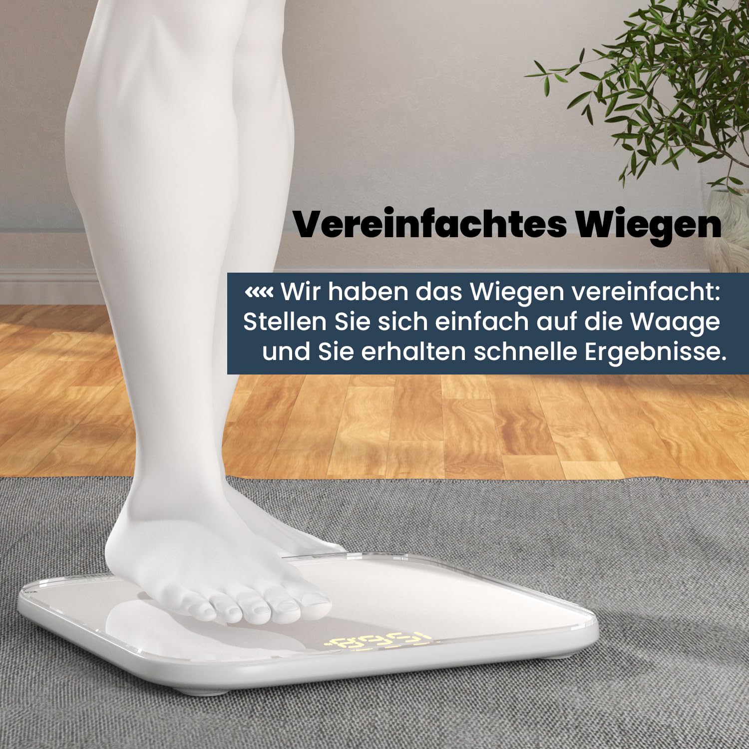 UNIWEIGH Digitale Personenwaage für Körpergewicht, hochpräzise Gewichtswaage bis zu 400lbs/180kg, Körperwaage mit stabilem gehärtetem Glas, LED-Anzeige, Step-on, 3 Einheiten und inkl. Batterien, weiß 2