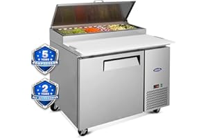 ORIKOOL 44" Commerical Pizza-Sandwich Prep Table Refrigerator - One Door Stainless Steel Refrigerator, 11 Cu.ft Capacity, Low Noise, Adjustable Shelves, Auto Defrost, Digital Temp Control