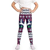 IIMMER Little Girls Christmas Ugly Elastic Waistband Xmas Printed Legging Full Ankle Length Pant Navy Reindeer 5-6 Years