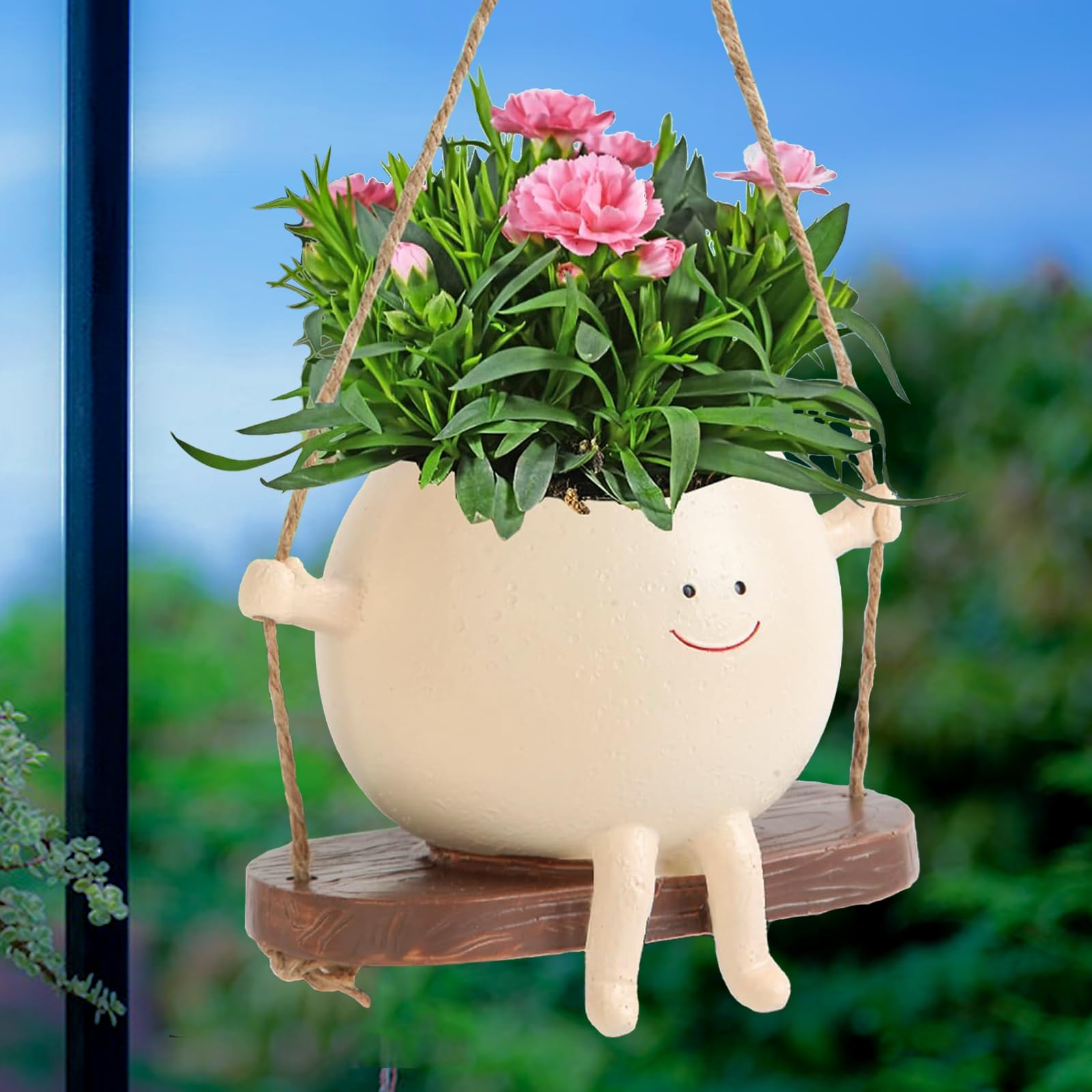 VDYXEW Swinging Plant Pot, Cute Hanging Planters for Indoor and Outdoor Plants, Succulent Resin Flower Planters - Great Gifts for Plant Lover (Small)