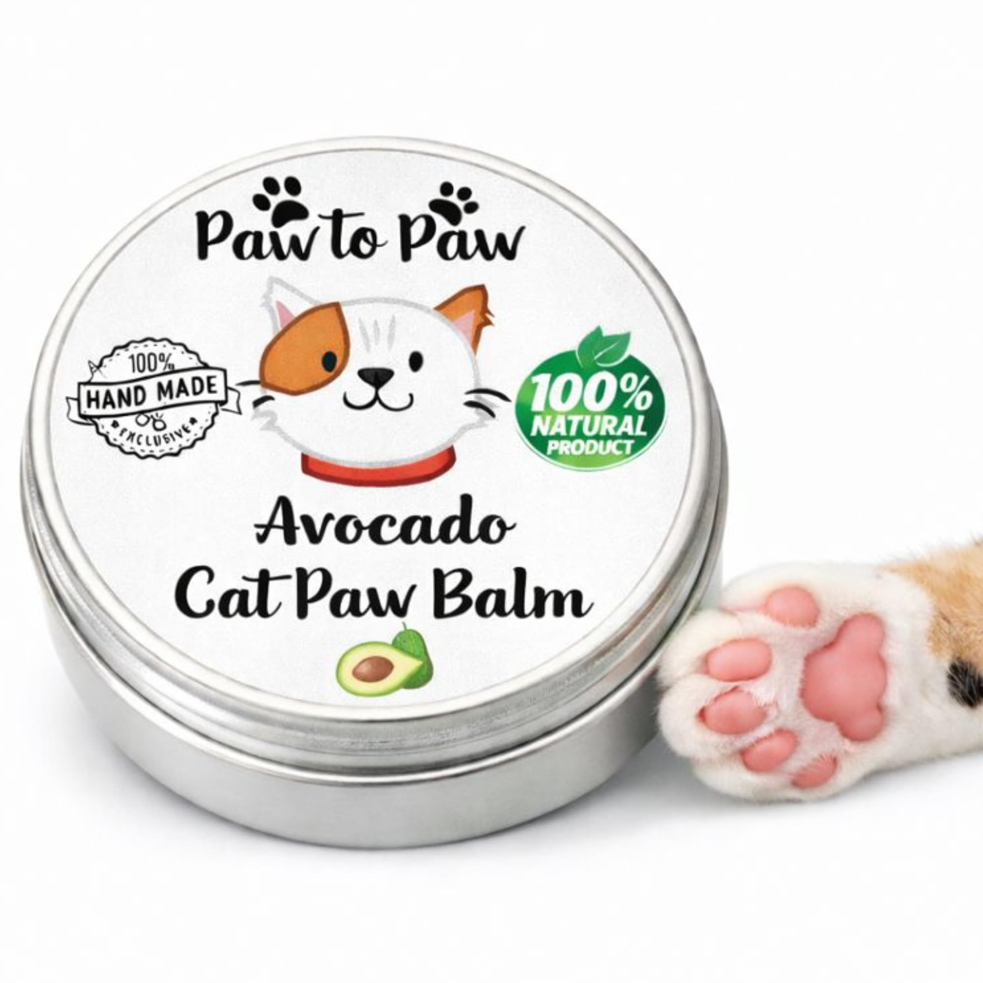 Paw to Paw Paw & Nose Balm for Cats – Natural Lick Safe Cat Paw Balm with Avocado Extract, Paw Protector for Cracked Pads, Nose Cream for Dry Skin and Daily Grooming, 30ml (Medium)