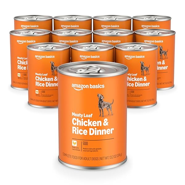 AMAZON BASICS WET DOG FOOD, MEATY LOAF, CHICKEN & RICE DINNER, MADE WITH REAL CHICKEN, 13.2 OZ CAN SINGLE
