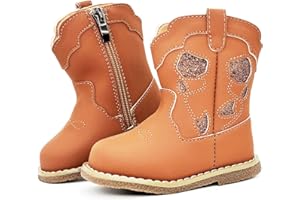 iSusuJo Baby Cowboy Cowgirl Boots Infant Boys Girls Western Booties Round Toe Riding Mid Calf Boots for All Seasons for 6 9 12 15 18 24 Months