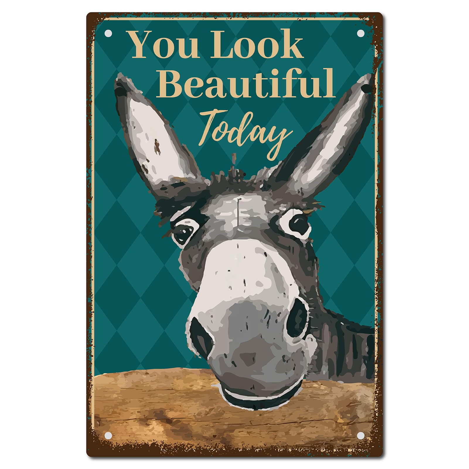 CREATCABIN Donkey Vintage Tin Signs You Look Beautiful Today Retro Garage Tin Plaques Garage Signs Men Decor Accessories for Wall Kitchen Coffee Bar Home Bathroom Vintage Sign Gifts 8 x 12Inch