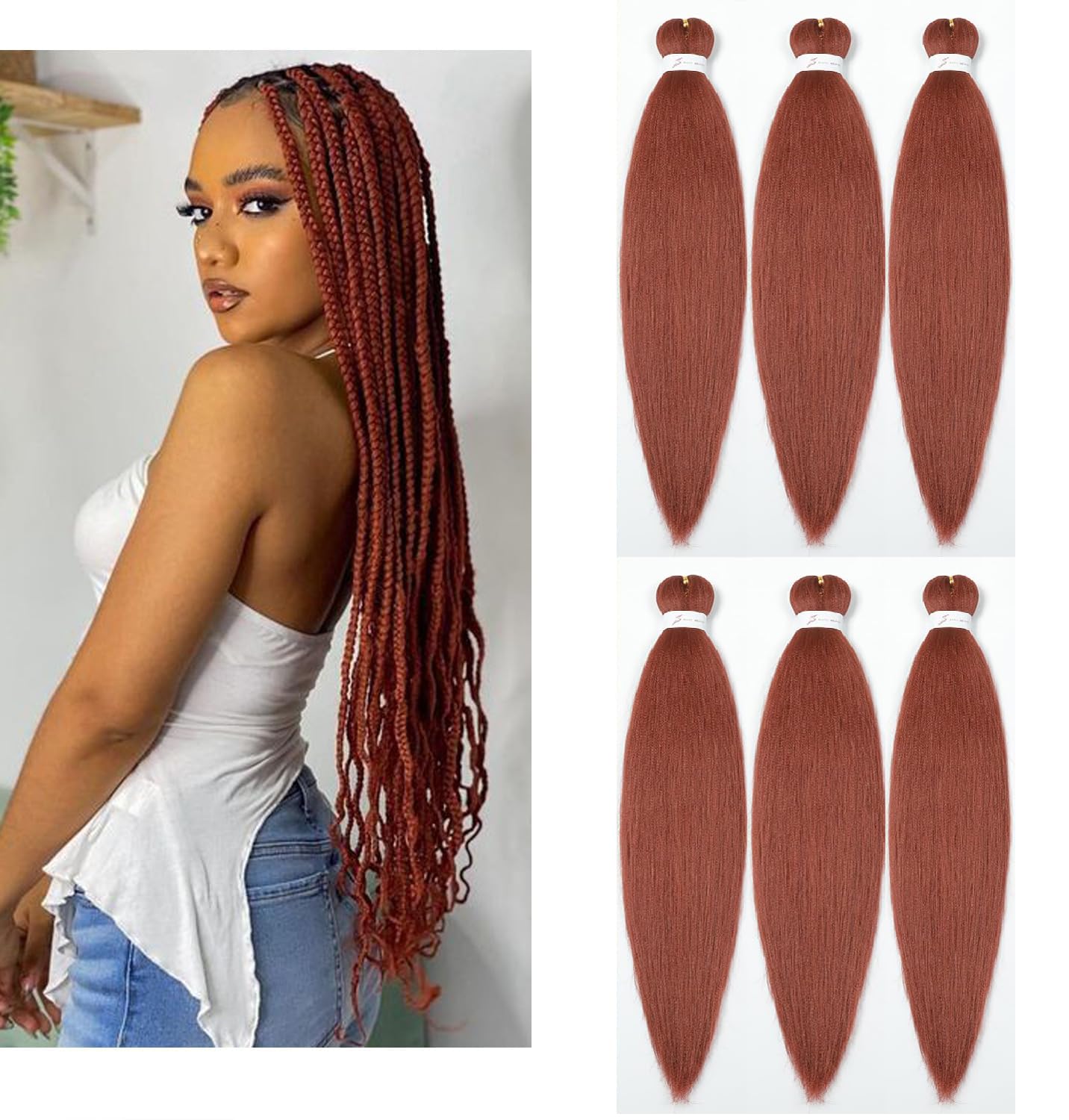 X-Tress 26 inces EZ Braids Auburn Color Braids Pre Stretched Braiding Hair 6 Packs Professional Yaki Synthetic for Box Hair Cornrow Extension(350)