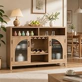 DeLutimia 51" Buffet Cabinet with Storage, Large Kitchen Storage Cabinets | LED Sideboard Buffet Cabinet with Storage, Modern Farmhouse Wood Cabinet, open shelf, wood buffet for dining room kitchen.