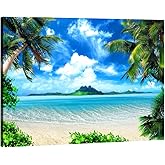 Pyradecor Large Blue Sea Beach Canvas Prints Wall Art Seascape Pictures Paintings for Living Room Bedroom Home Decorations Modern Landscape Giclee Artwork