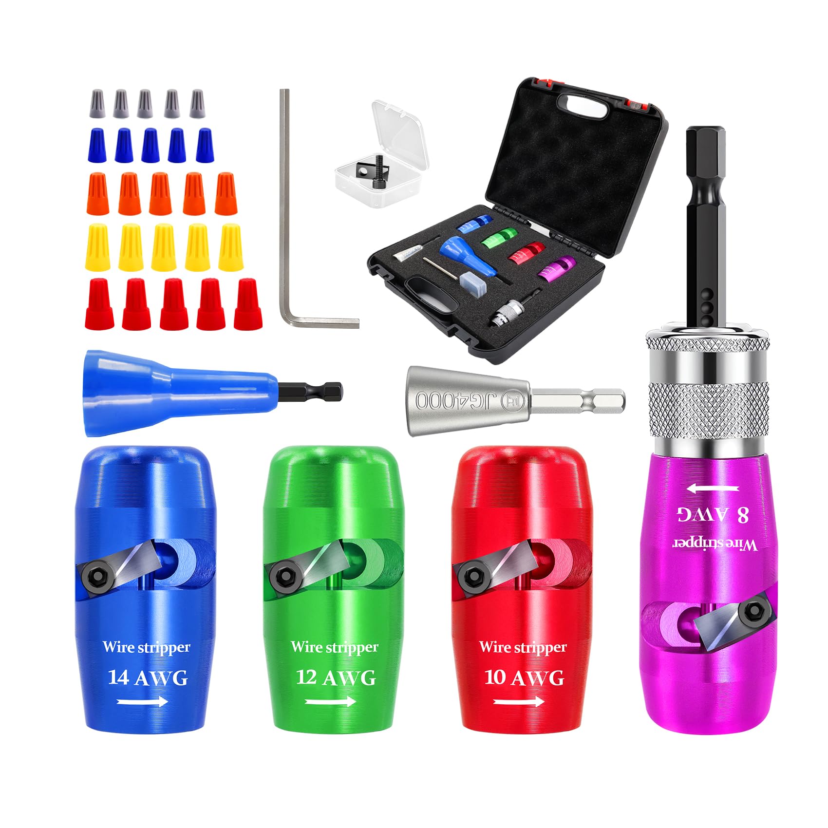 Wire Stripper Tool for American Wire Gauge 8-10-12-14 - EXFEIN Wire Stripping Tool & Wire Twisting Connector Set, Automatic Wire Stripper Cable Wire Connector Toolbox