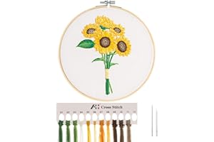 MWOOT 3D Cross Stitch Stamped Embroidery Starter Kit, Easy Embroidery with Sunflower Bouquet Pattern, Handmade Sewing Craft Kit for Adults Beginner