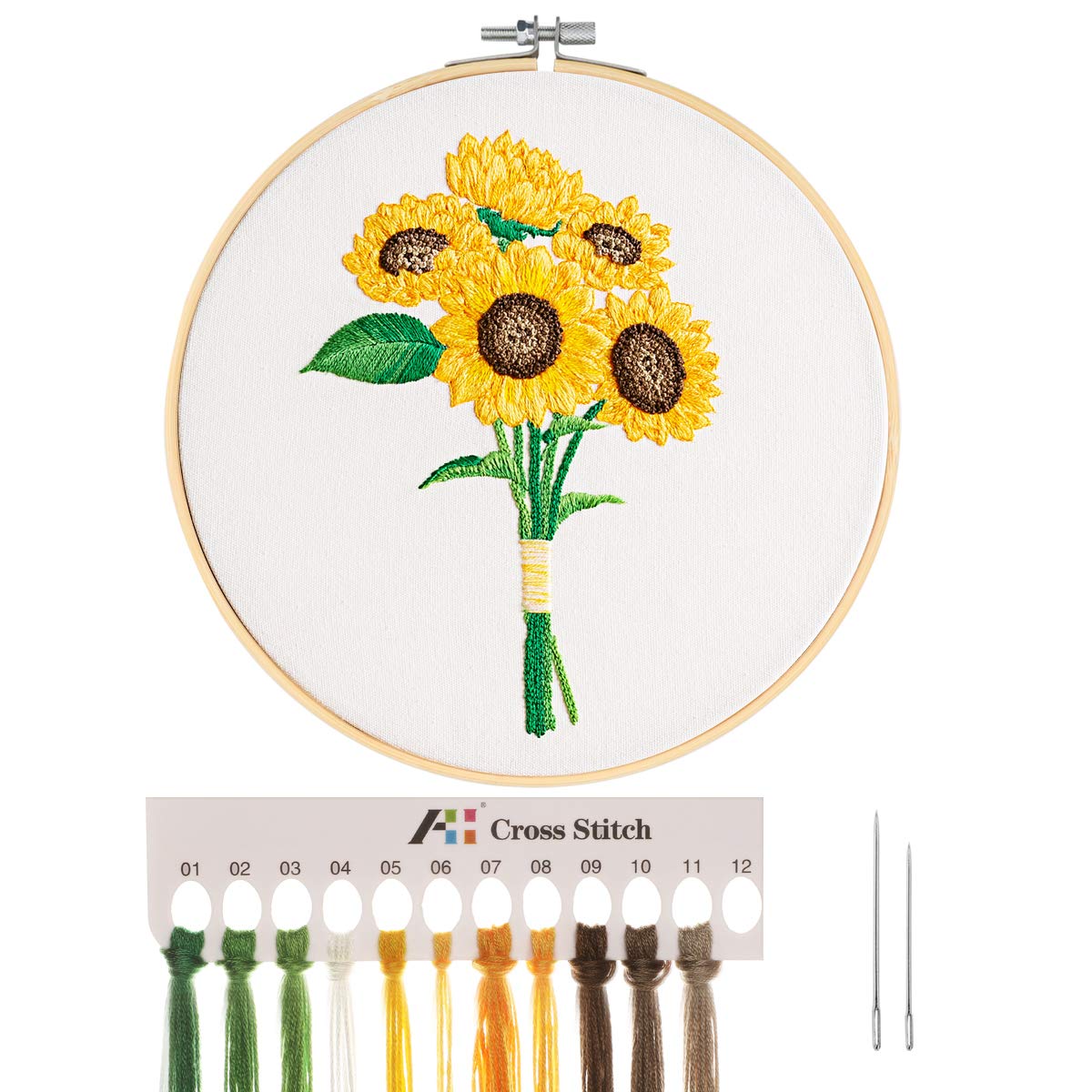 MWOOT 3D Cross Stitch Stamped Embroidery Starter Kit,Easy Embroidery with Sunflower Bouquet Pattern, Handmade Sewing Craft Kit for Adults Beginner