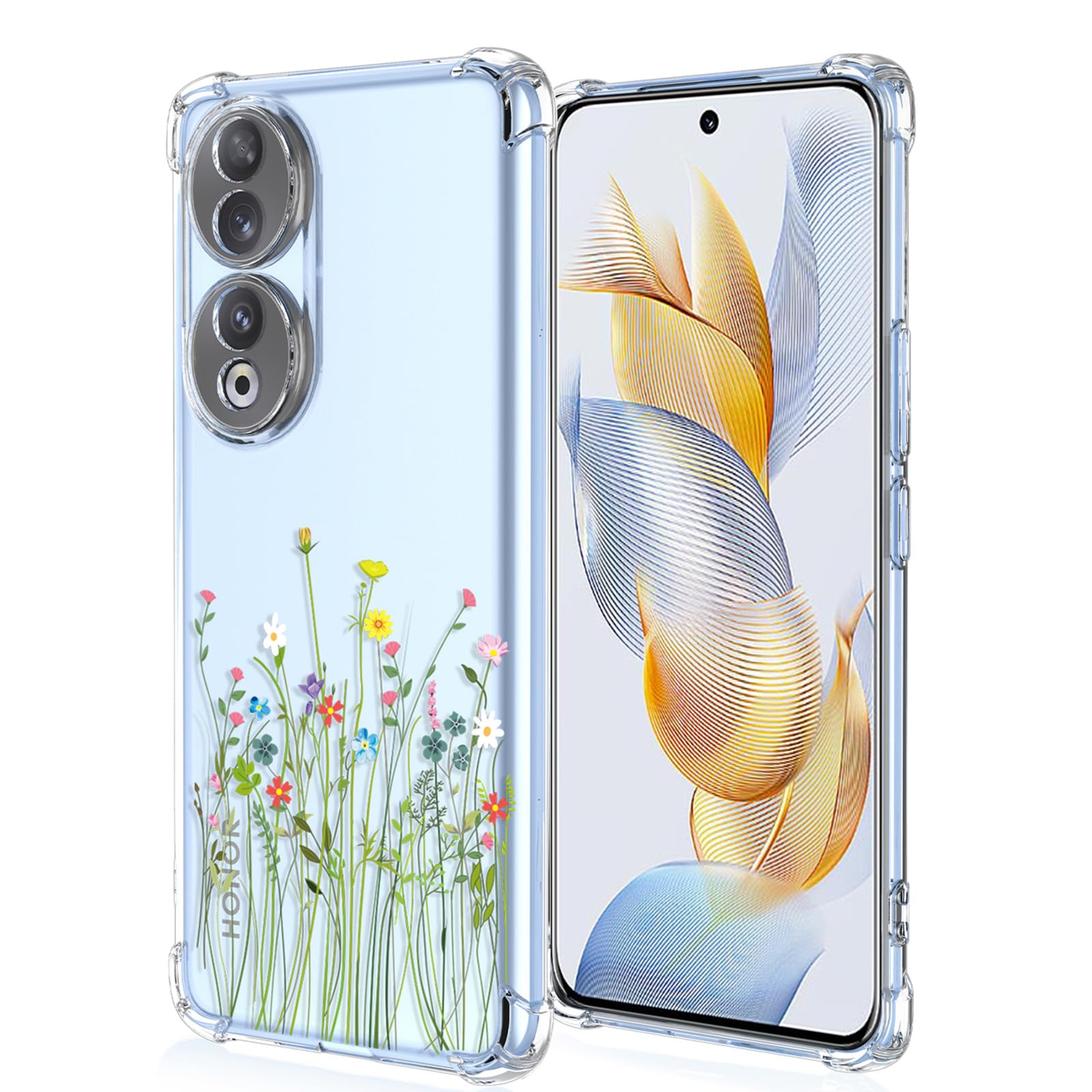 XINYEXIN Clear Case for Honor 90 5G Flowers Floral Pattern Design Slim Shockproof Transparent Soft TPU Bumper Case Protective Cover - Flower Bush