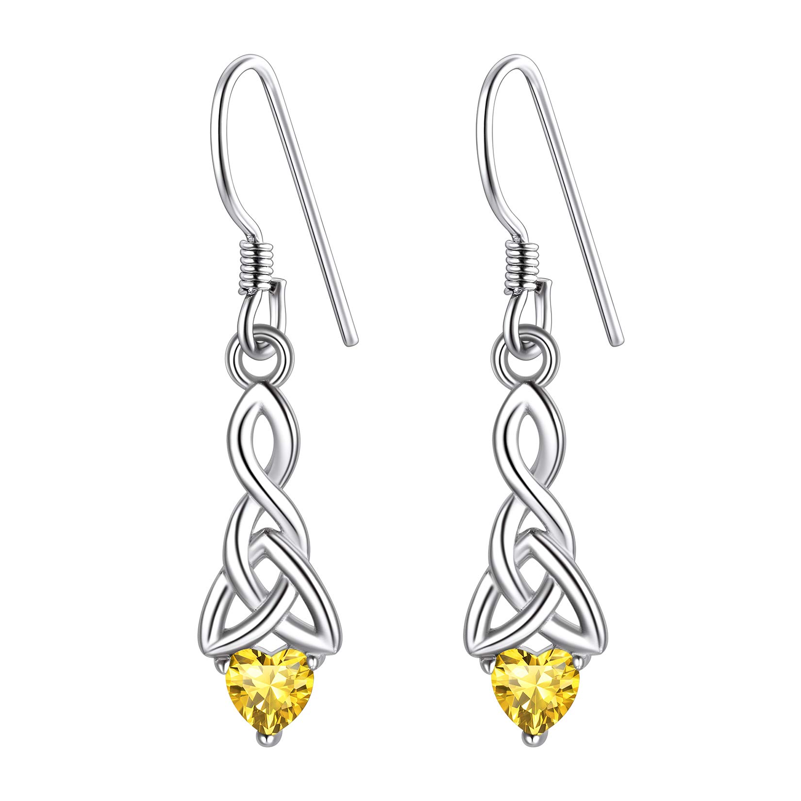 Suplight 925 Sterling Silver Celtic Knot Dangle Earrings, Irish Knot Jewelry, Womens Drop Earrings, November Birthstone Dangle Earrings, Citrine Drop Earrings for Women Girls — image 1