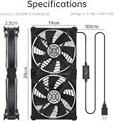 ELUTENG 140mm USB Fan 2 in 1 Double Row 5V 3 Speed PS5 PS4 Laptop TV Box Router view 5
